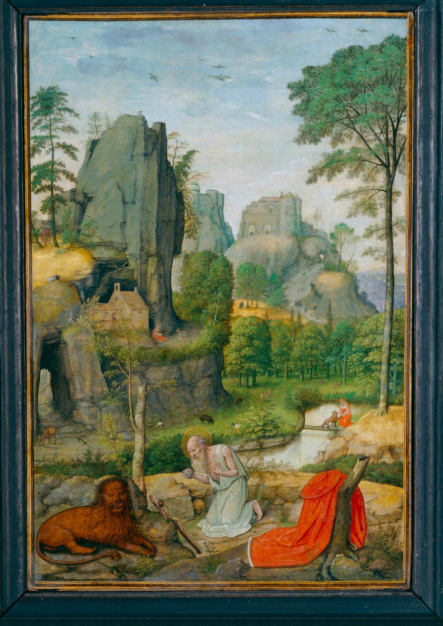 Paysage avec saint Jerôme penitent et la guerison du lion - Tájkép a bűnbánó Szent Jeromossal és az oroszlán gyógyításával ... alkotó: Simon Bening