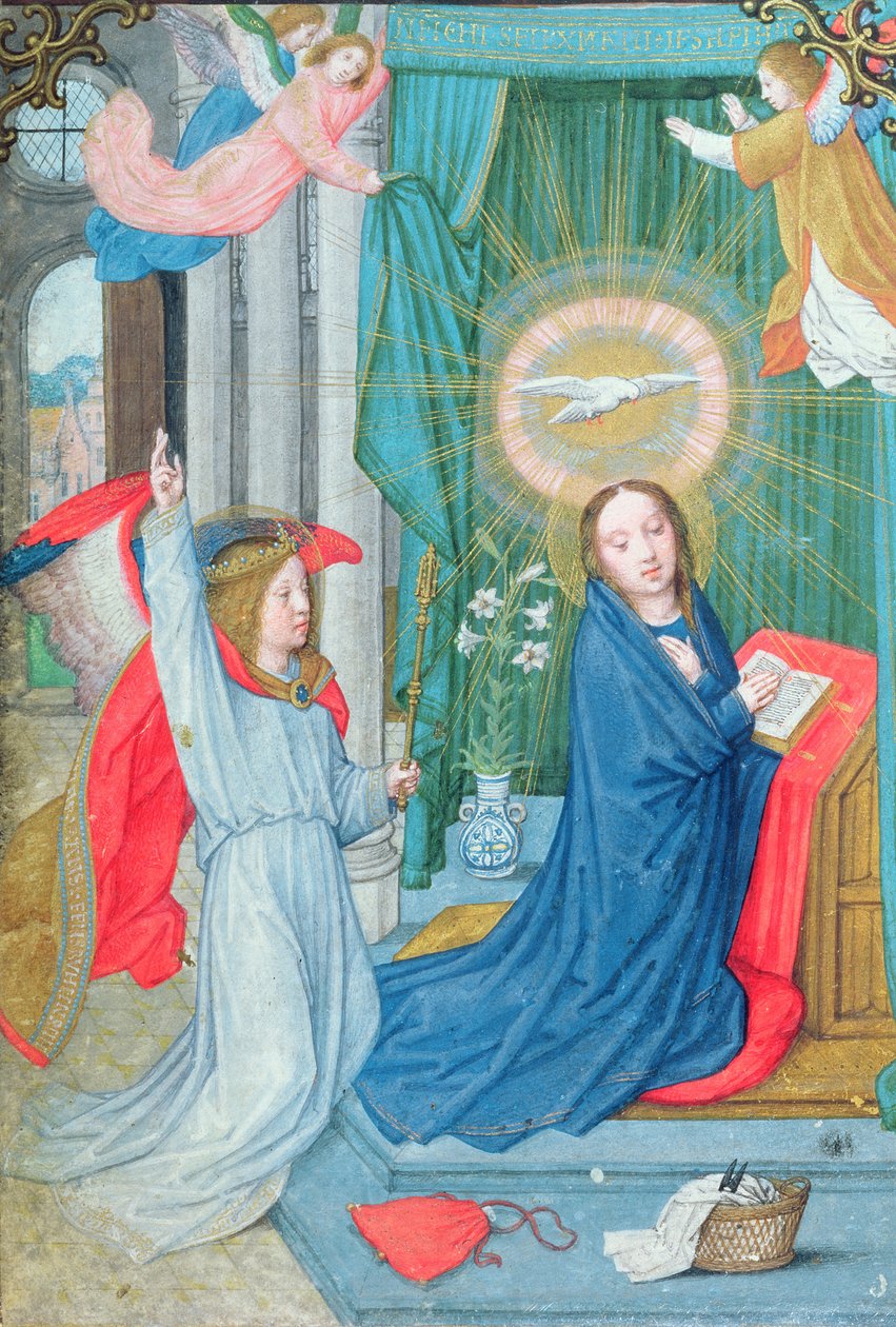 Az Annunciáció, miniatúra a Norfolki Órakönyvből alkotó: Simon Bening