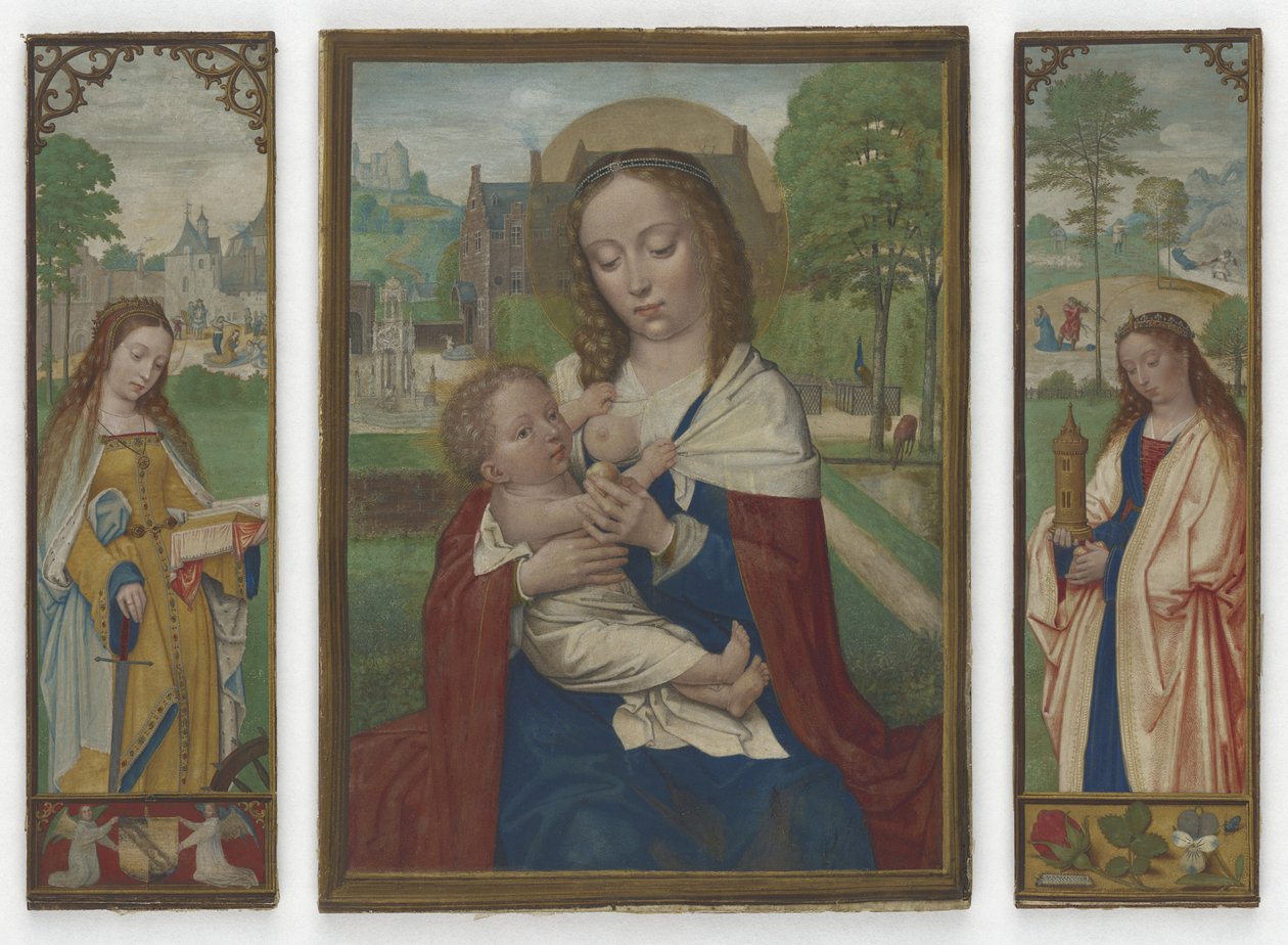 Szűz és Gyermek; Szent Katalin és Borbála, 1520 körül (tempera pergamen) alkotó: Simon Bening
