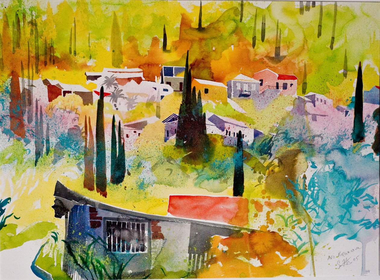 Ano Korakiana, Korfu, 2005 (akvarell, papír) alkotó: Simon Fletcher