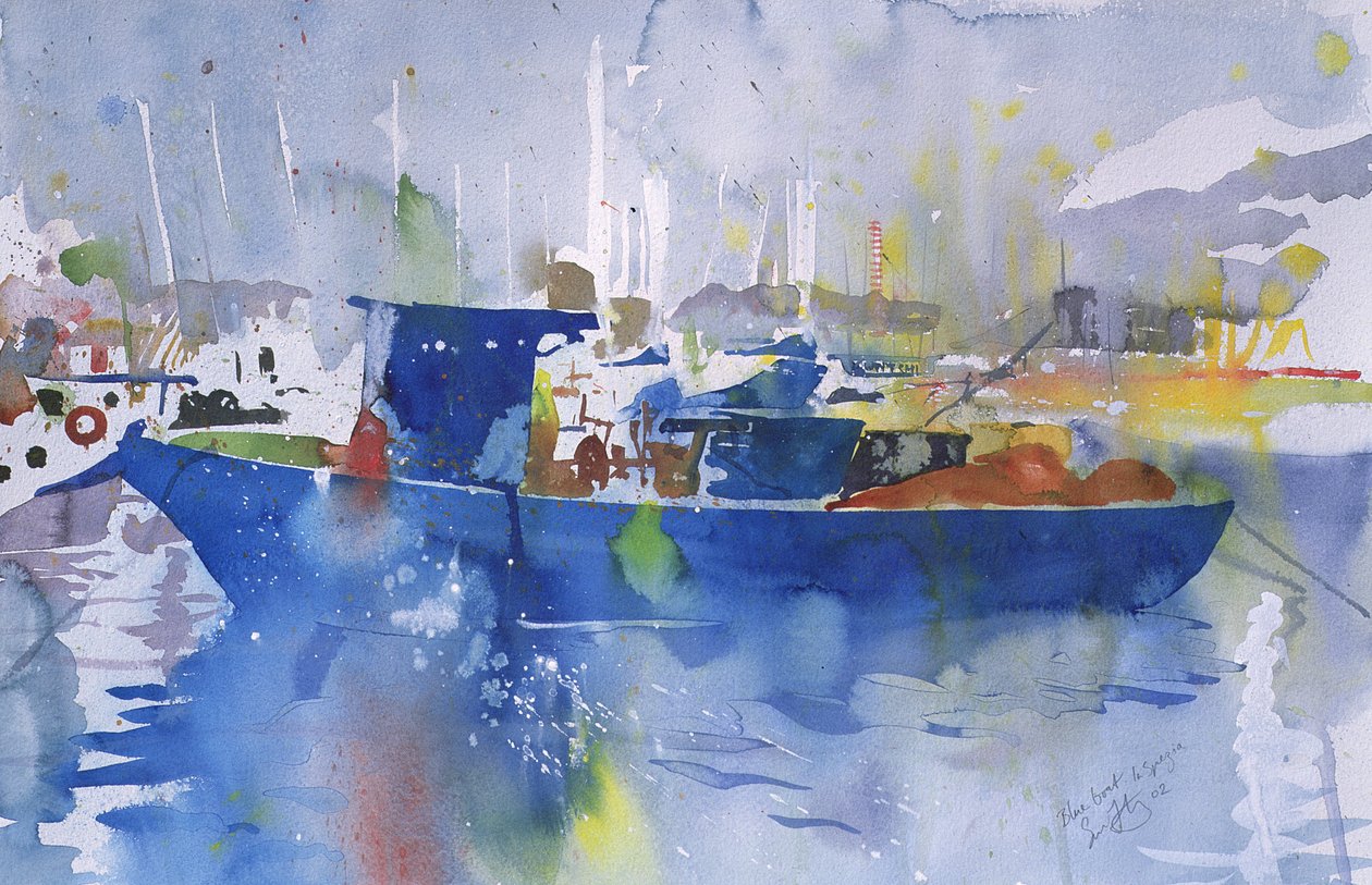 Kék csónak La spezia, Olaszország, 2002 (akvarell) alkotó: Simon Fletcher