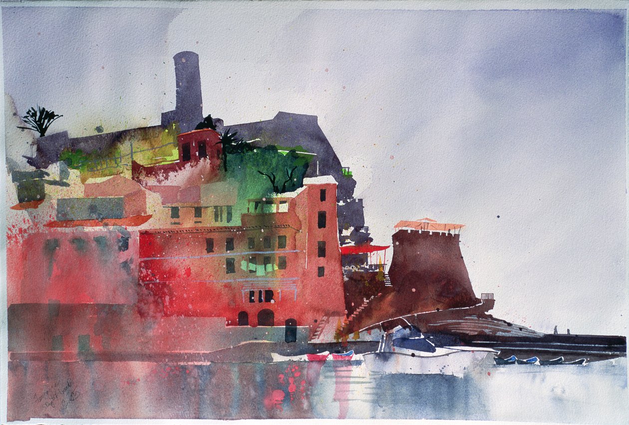 Fernazza, Nyolc csónak, 2002 (akvarell, papír) alkotó: Simon Fletcher