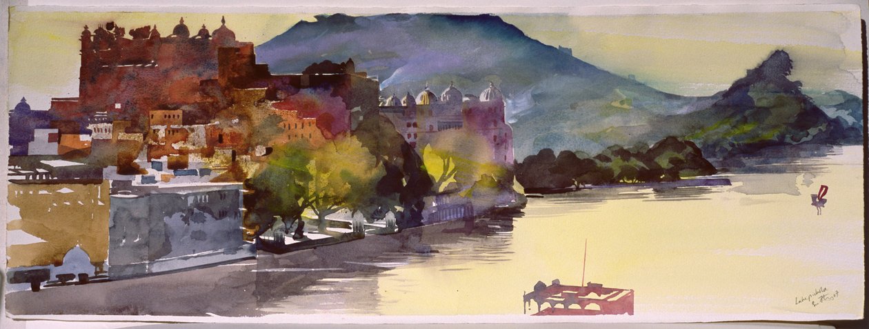 Pichola-tó, 2007 (akvarell, papír) alkotó: Simon Fletcher