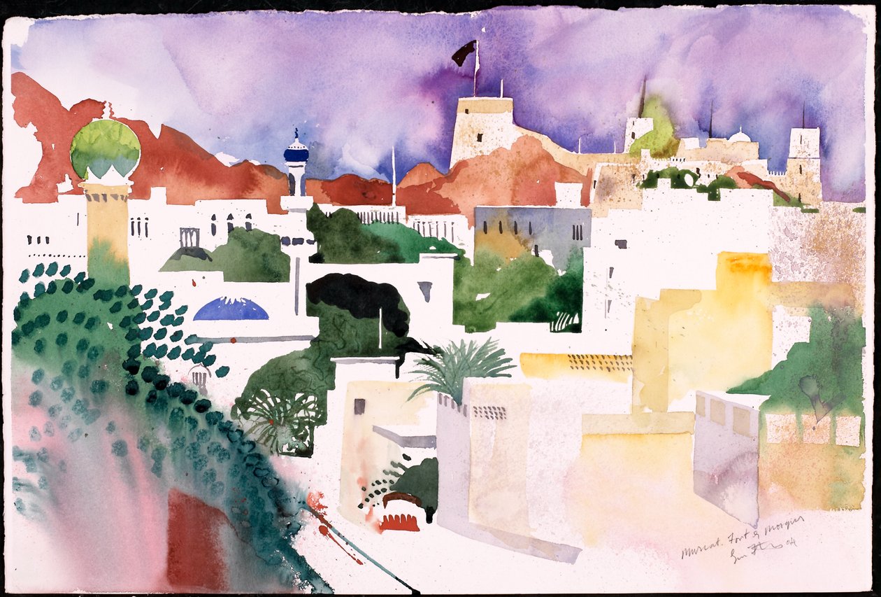 Muscat Fort és mecsetek (akvarell, papír) alkotó: Simon Fletcher