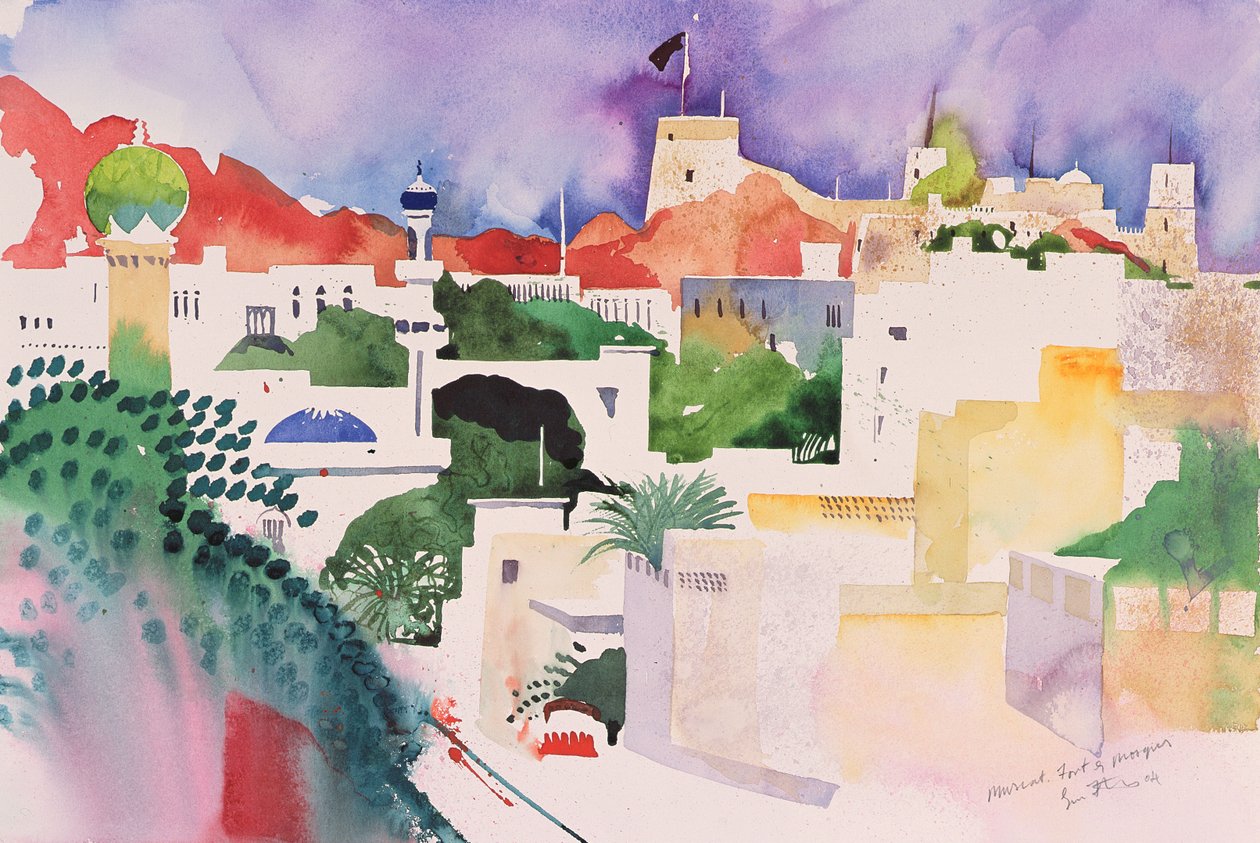 Muscat Fort és mecsetek, 2004 (akvarell, papír) alkotó: Simon Fletcher