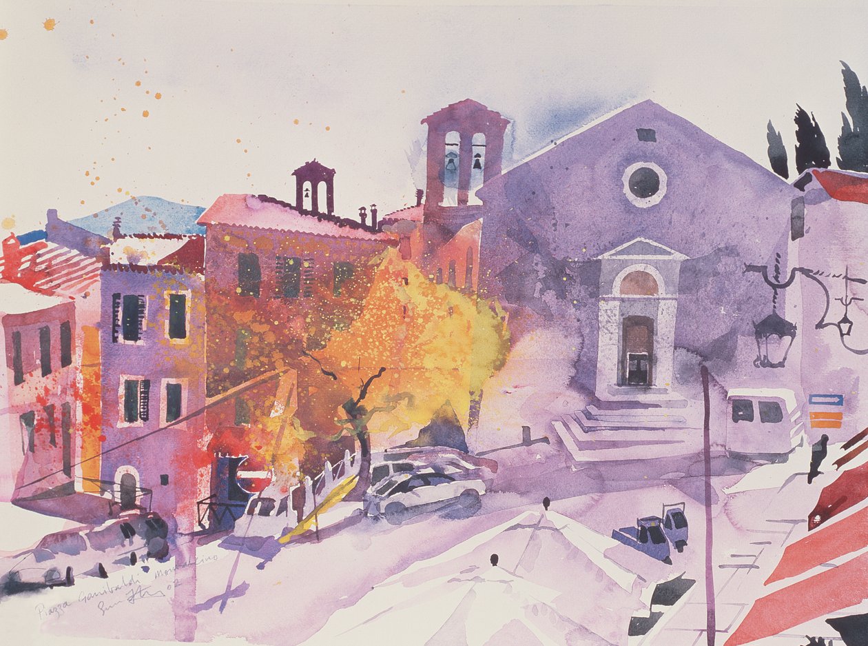 Piazza Garibaldi, Montalcino, 2002 (akvarell, papír) alkotó: Simon Fletcher