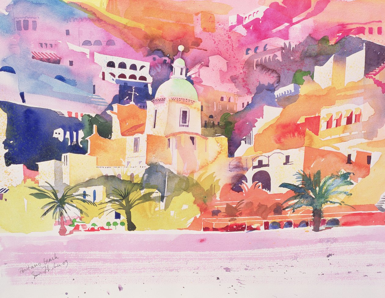 Positano Beach, 2003 (akvarell, papír) alkotó: Simon Fletcher