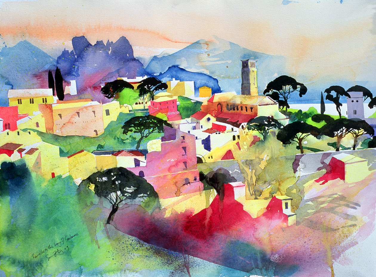 Ravello és a salernói öböl, 2003 (akvarell, papír) alkotó: Simon Fletcher