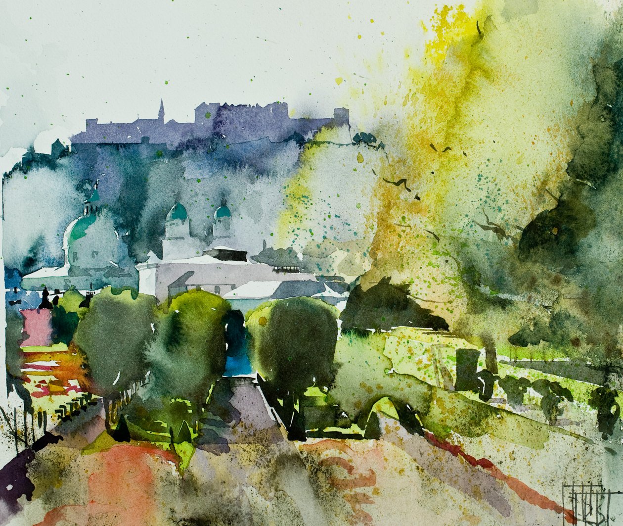 Salzburg a Mirabell kertből, 2008 (akvarell) alkotó: Simon Fletcher