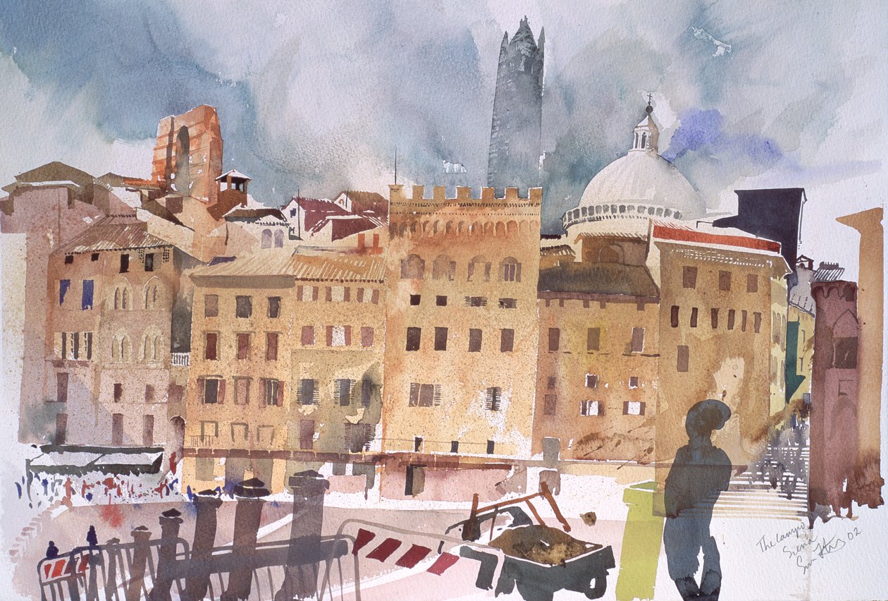 A Campo, Siena, 2002 (akvarell, papír) alkotó: Simon Fletcher