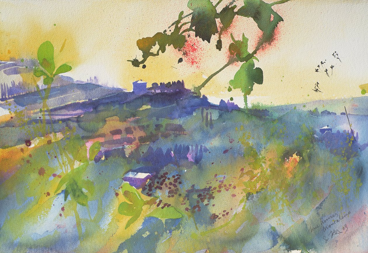 Három ház Montalcino, Olaszország, 2003 (akvarell) alkotó: Simon Fletcher