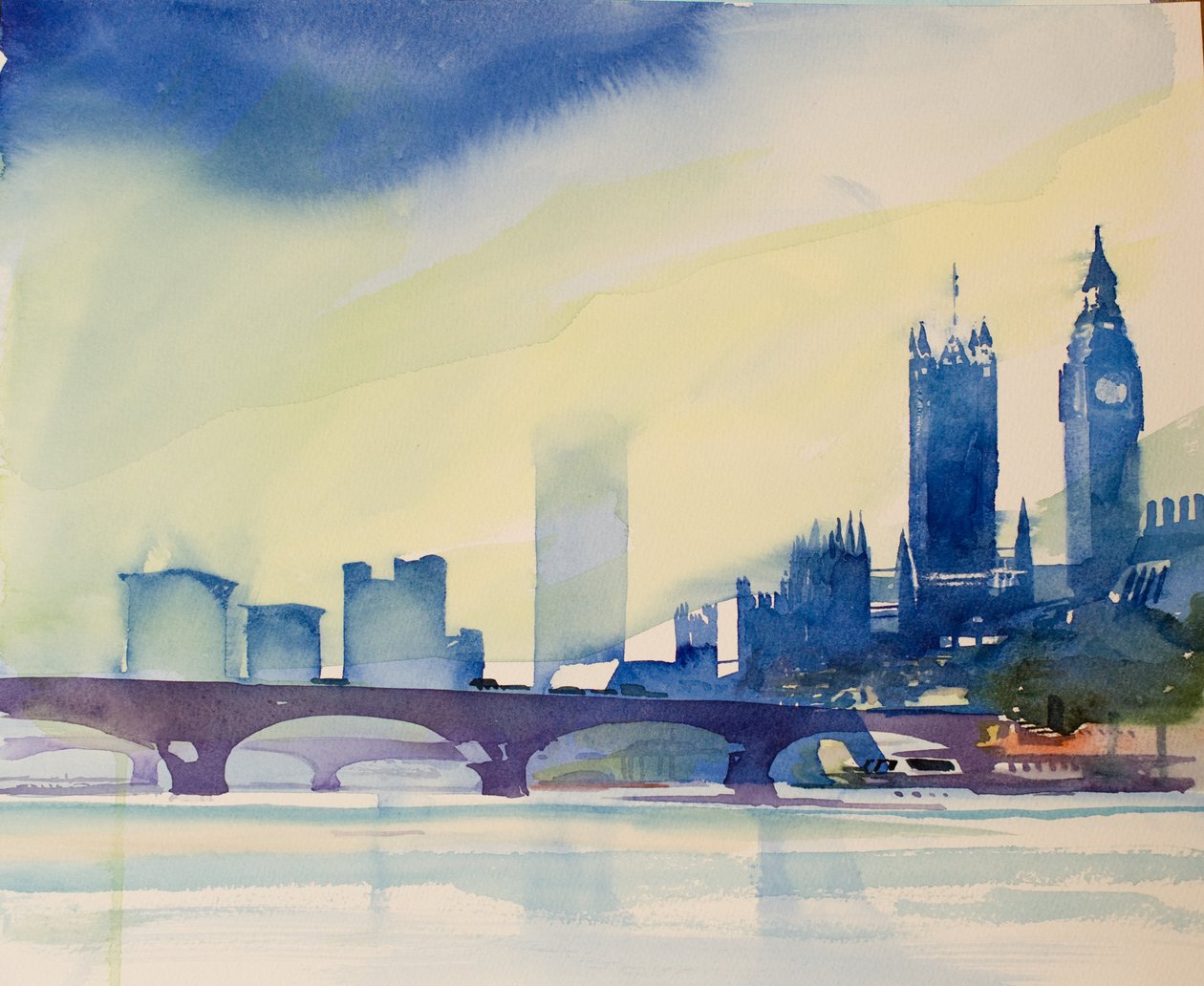 Westminster a gyaloghídról, 2016 (akvarell) alkotó: Simon Fletcher
