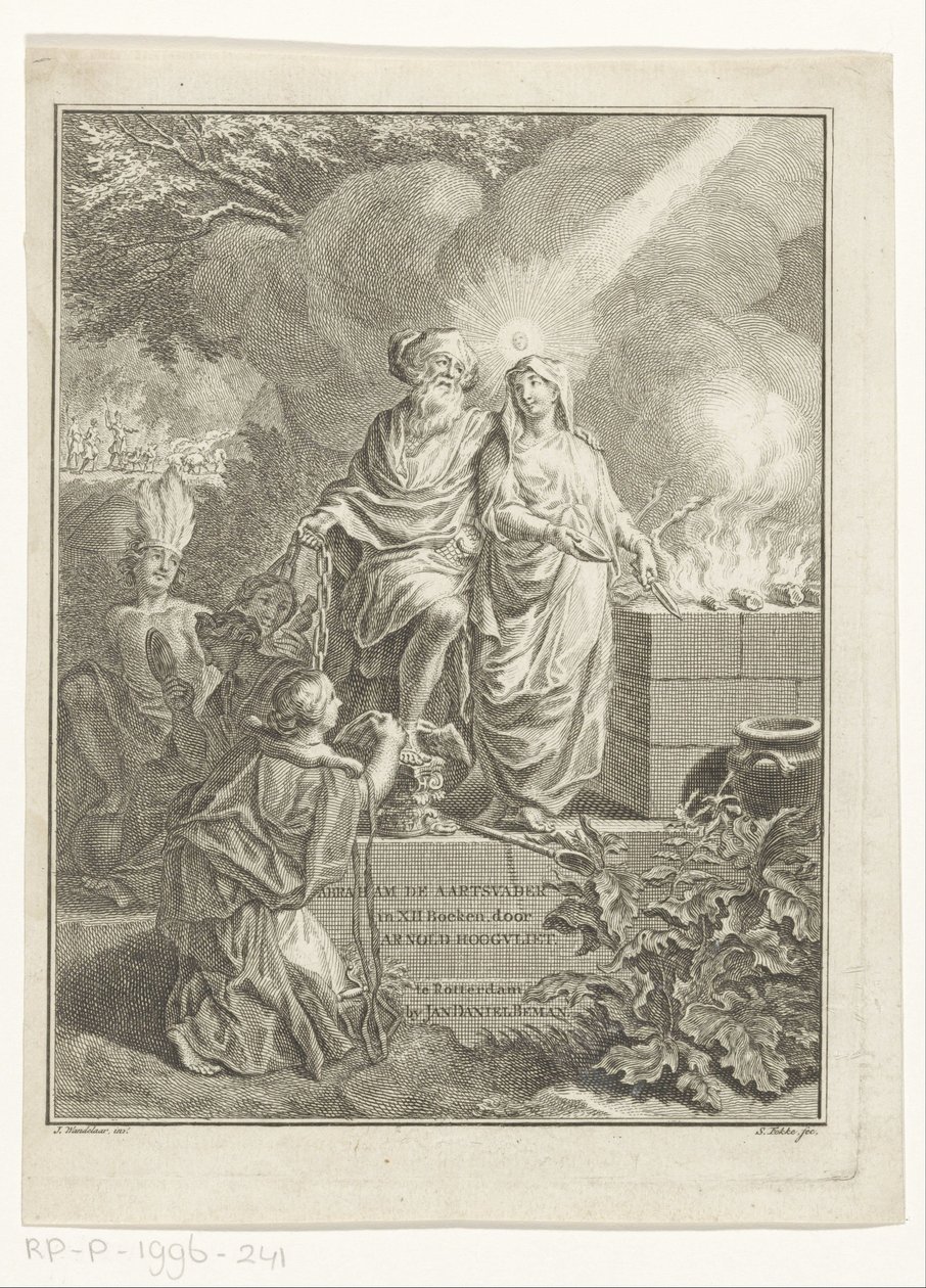Allegorikus címlap Ábrahám pátriárkával és az igazsággal Címlap: Arnold Hoogvliet, Ábrahám, a pátriárka, in XII Boeken, s.a. alkotó: Simon Fokke