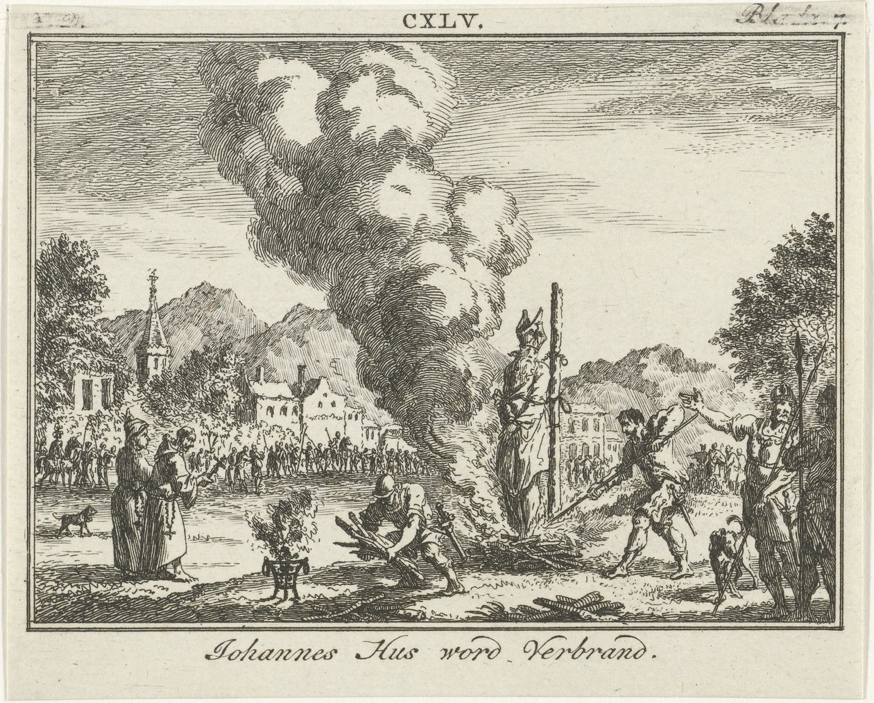Jan Hus máglyán égetése, 18. század közepe alkotó: Simon Fokke