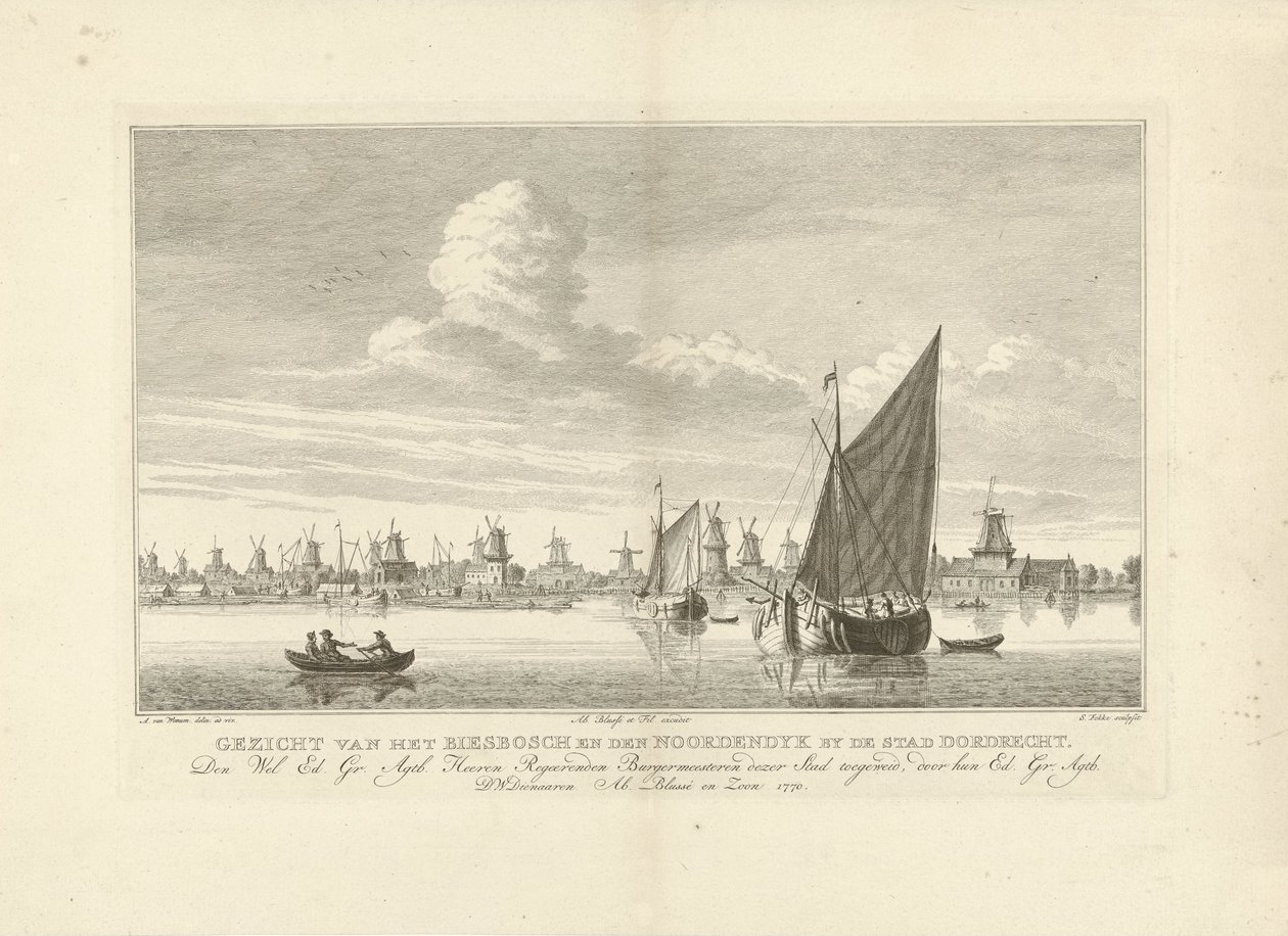 Kilátás a Biesboschra és a Noordendijkre Dordrecht közelében Kilátás a Biesboschra és a den Noordendykre Dordrecht városánál (cím a tárgyon) alkotó: Simon Fokke