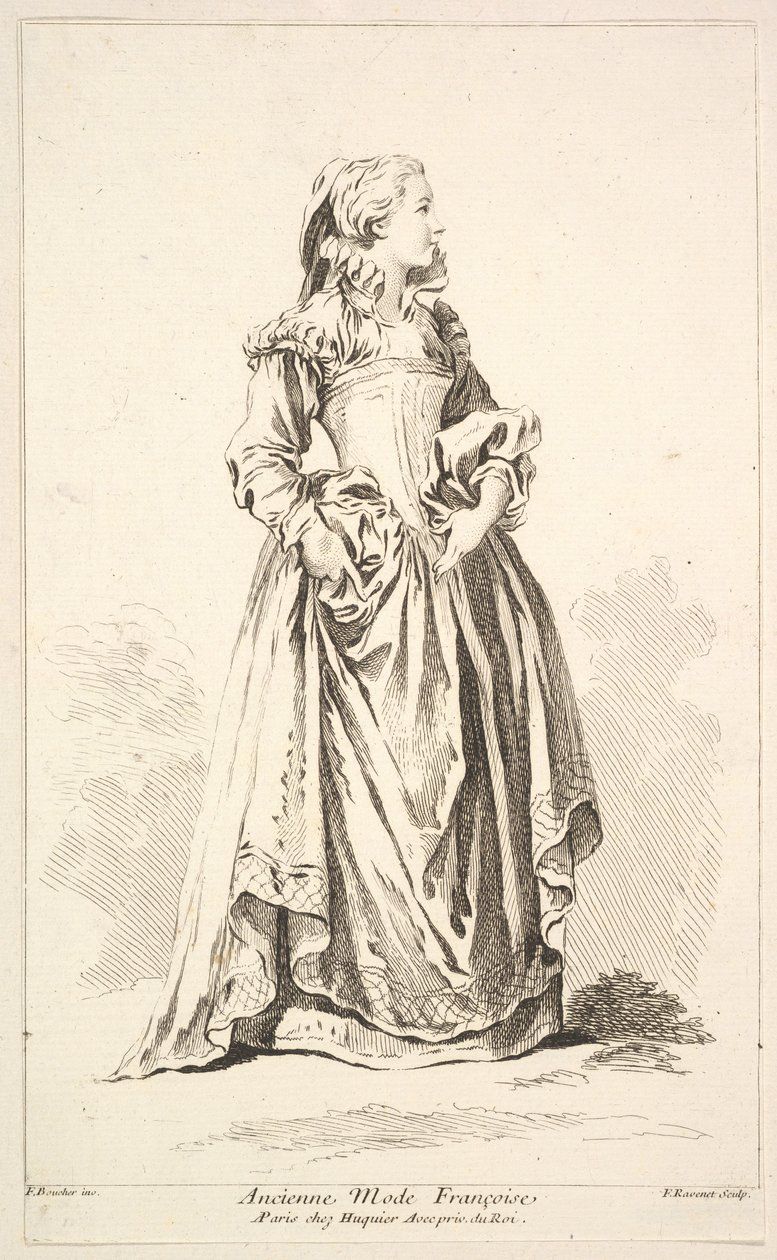 Régi divat Françoise, a Különféle külföldi figurák gyűjteményéből Feltaláló..., 18. század. alkotó: Simon Francois Ravenet