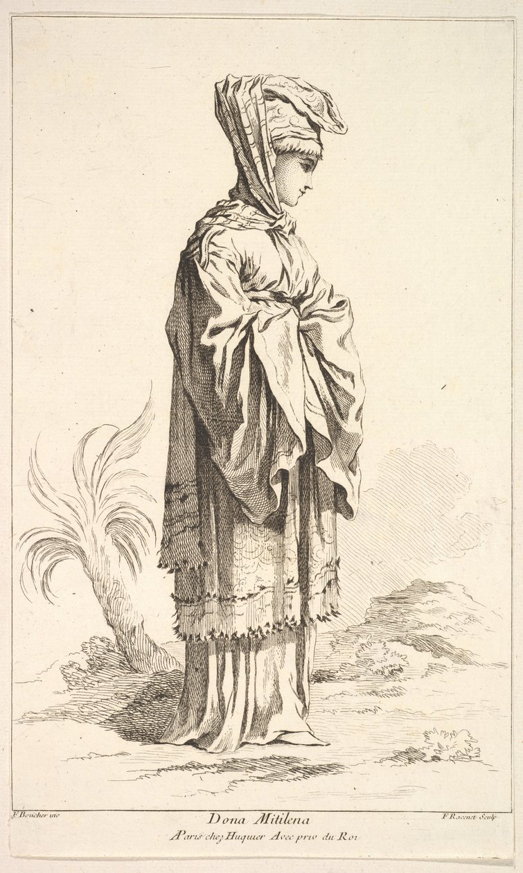 Dona Mitilena, a Különféle külföldi alakok gyűjteményéből Feltalálta F. Bouche..., 18. század. alkotó: Simon Francois Ravenet