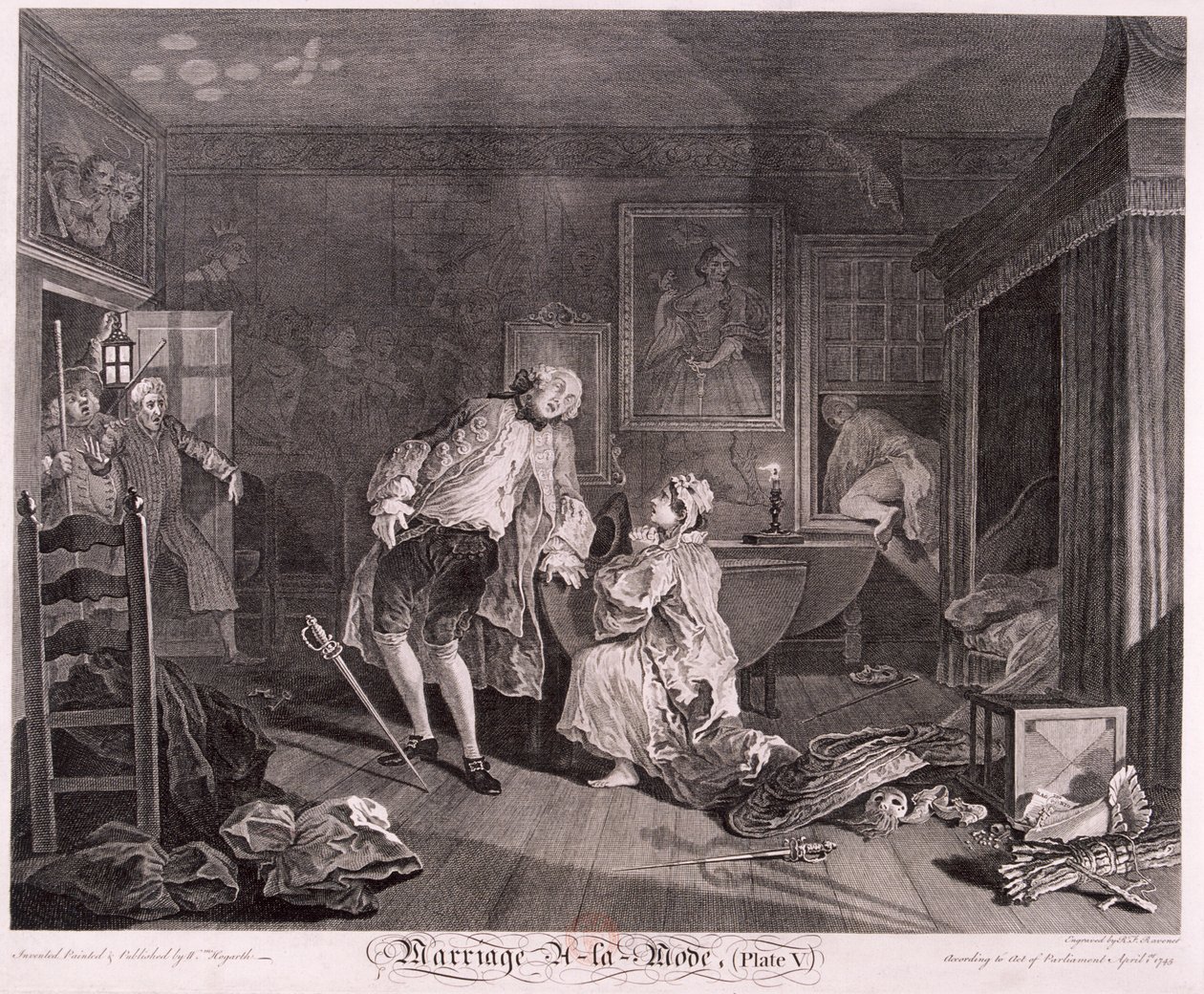 „Házasság a la módban, V. tábla”, 1745 alkotó: Simon Francois Ravenet