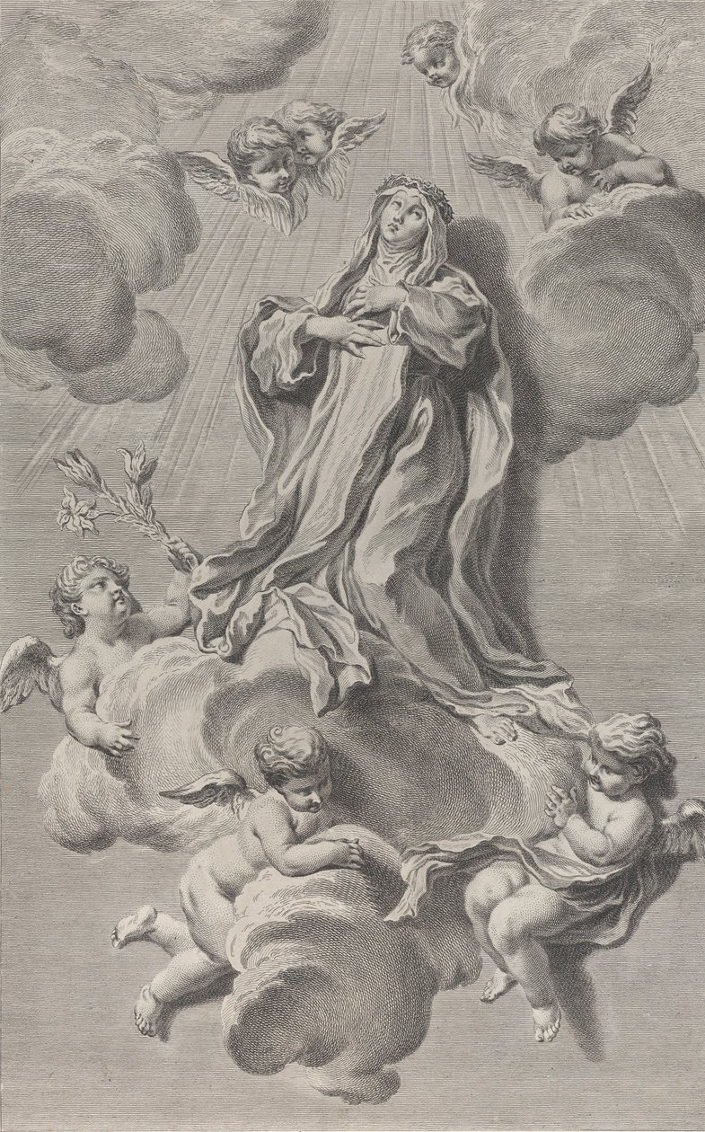 Sienai Szent Katalin eksztázise, angyalok által hordozott felhőn térdelve, az egyik ..., 1729-40. alkotó: Simon Francois Ravenet