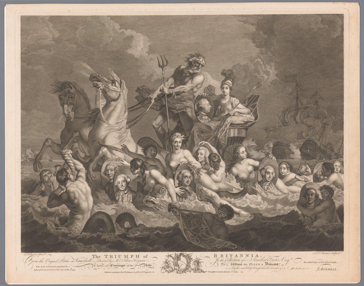 A brit haditengerészet és a francia flotta felett aratott győzelem allegóriája Britannia diadala (cím a tárgyon) alkotó: Simon François Ravenet (le vieux)