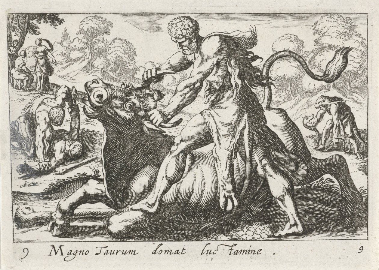 Herkules csatában Achelousszal A nagy bikát a fény megszelídíti (cím a tárgyon) Herculische téma (sorozat címe) alkotó: Simon Frisius