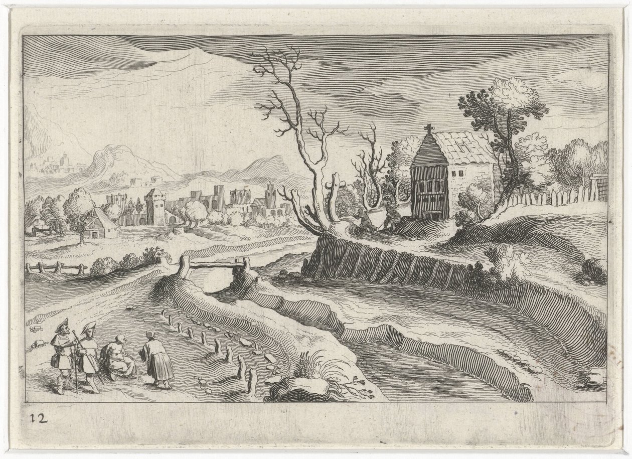 Dombos táj kápolnával Dél-európai tájak (sorozat címe) Topographia variarum regionum (sorozat címe) alkotó: Simon Frisius