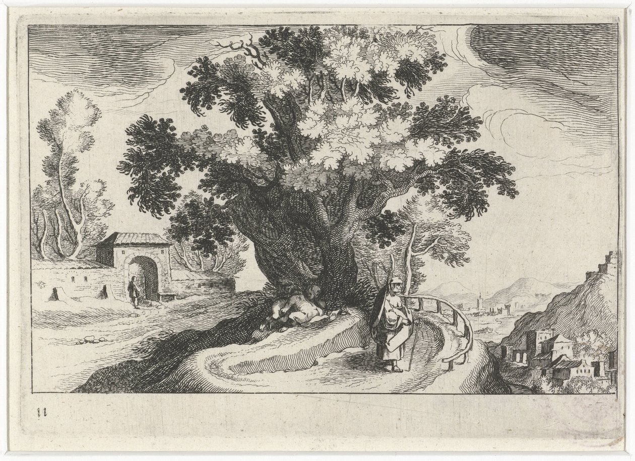 Dombos táj szerelmeskedéssel egy fa alatt Dél-európai tájak (sorozat címe) Topographia variarum regionum (sorozat címe) alkotó: Simon Frisius