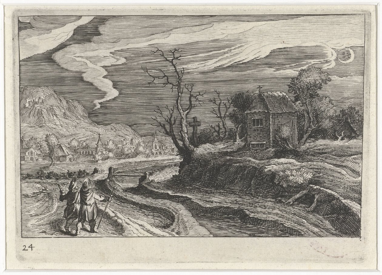 Táj éjjel Dél-európai tájak (sorozat címe) Topographia variarum regionum (sorozat címe) alkotó: Simon Frisius