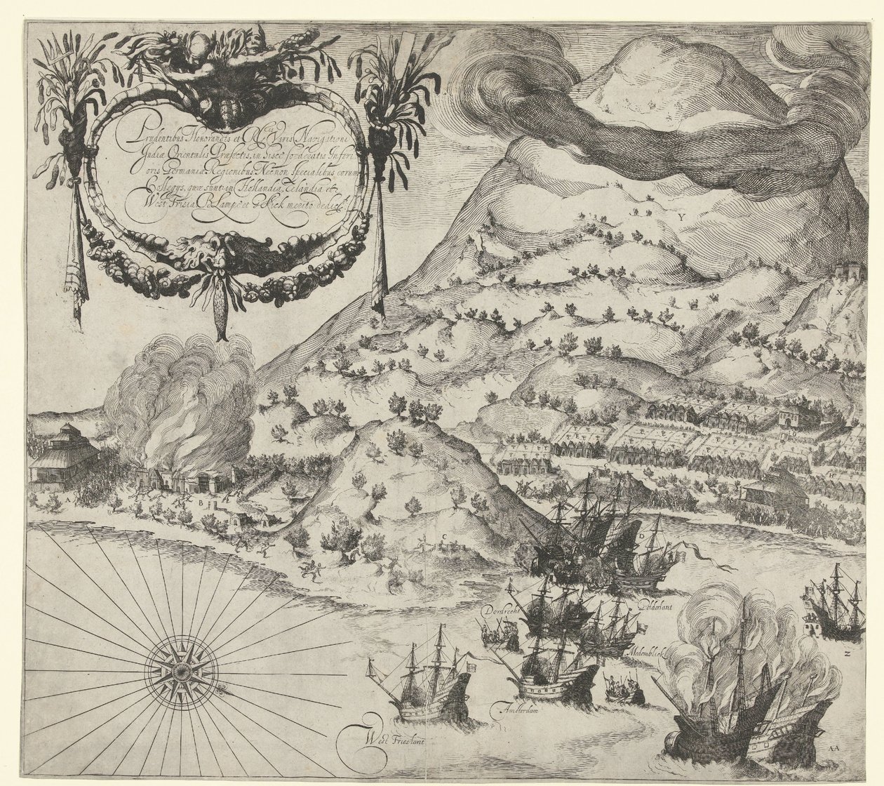 A hollandok győzelme a portugálok felett Tidore-on (bal oldali kép), 1605 alkotó: Simon Frisius