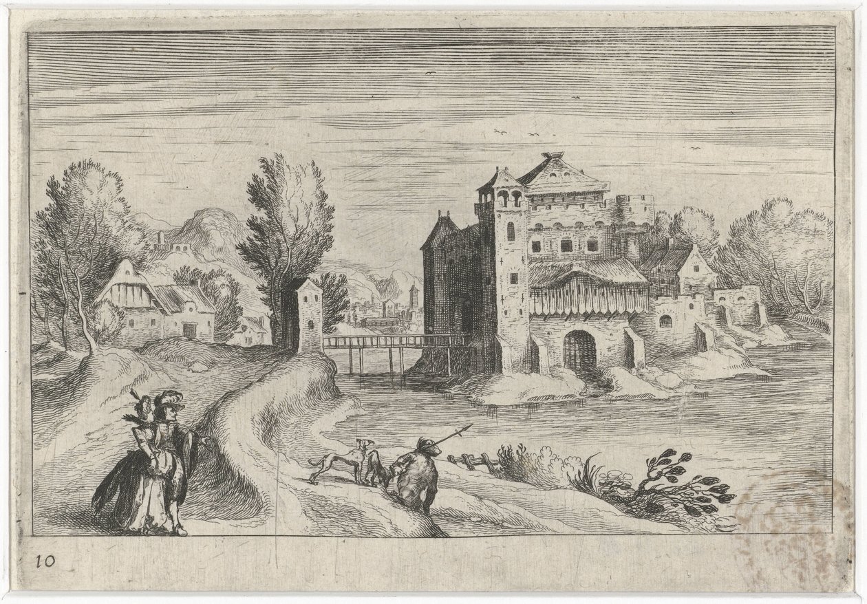 Folyói táj kastéllyal Dél-európai tájak (sorozat címe) Topographia variarum regionum (sorozat címe) alkotó: Simon Frisius