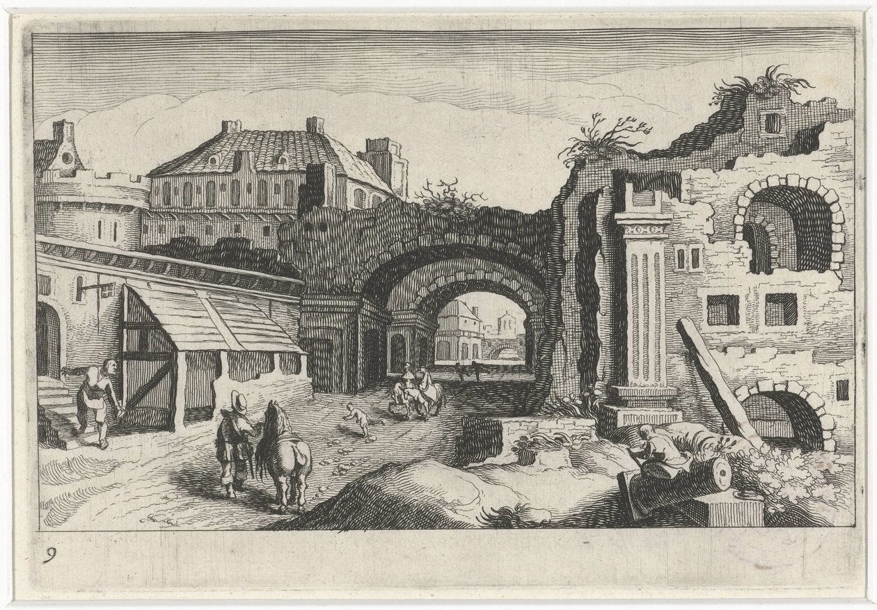 Városkép egy romokkal Dél-európai tájak (sorozat címe) Topographia variarum regionum (sorozat címe) alkotó: Simon Frisius
