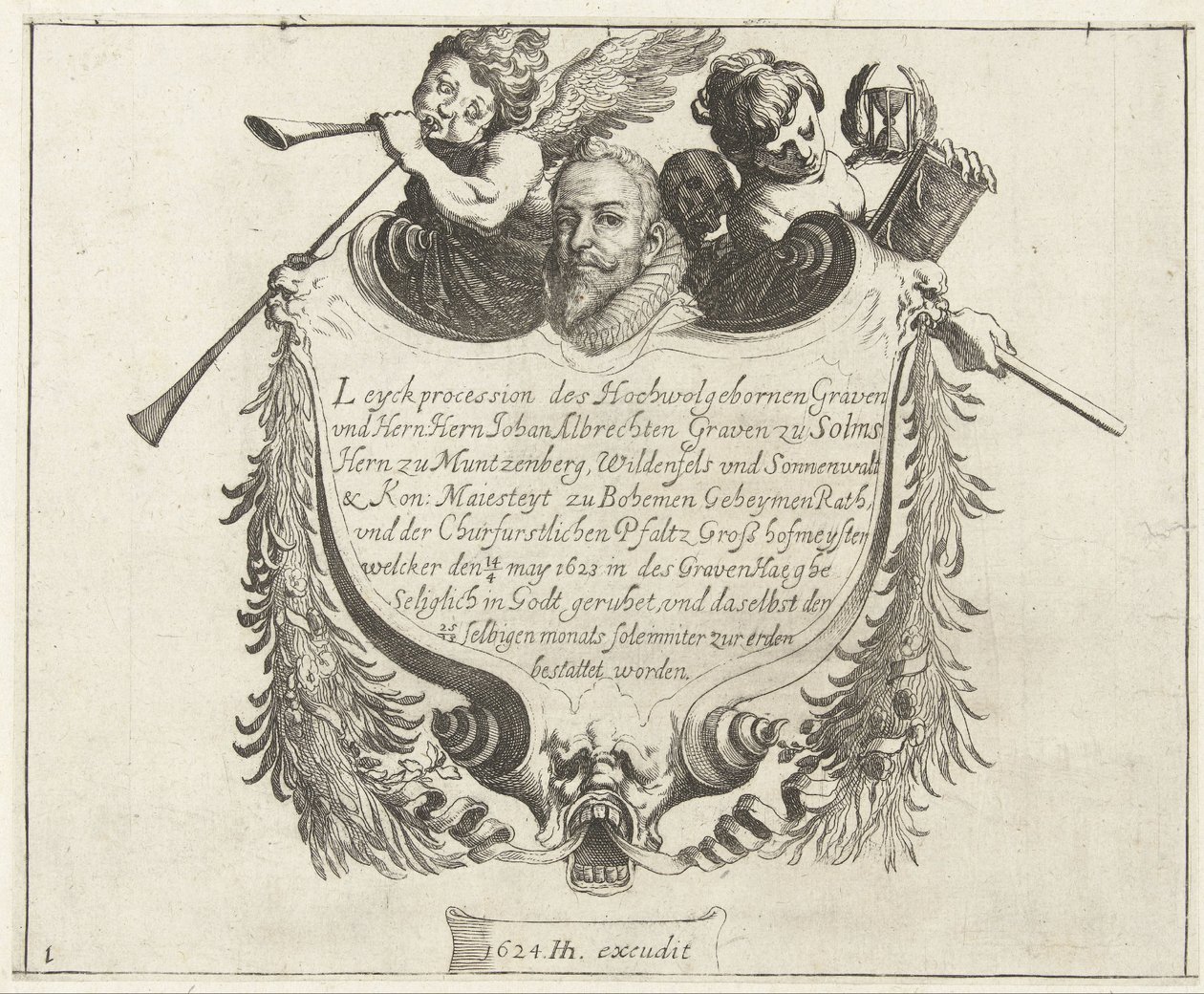 Johann Albrecht, Solms grófja temetési menetének címlapképe, 1623 alkotó: Simon Frisius