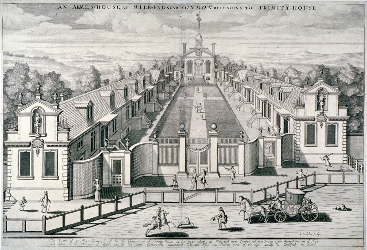 Trinity Almshouses, Mile End Road, Stepney, London, 1696. alkotó: Simon Gribelin