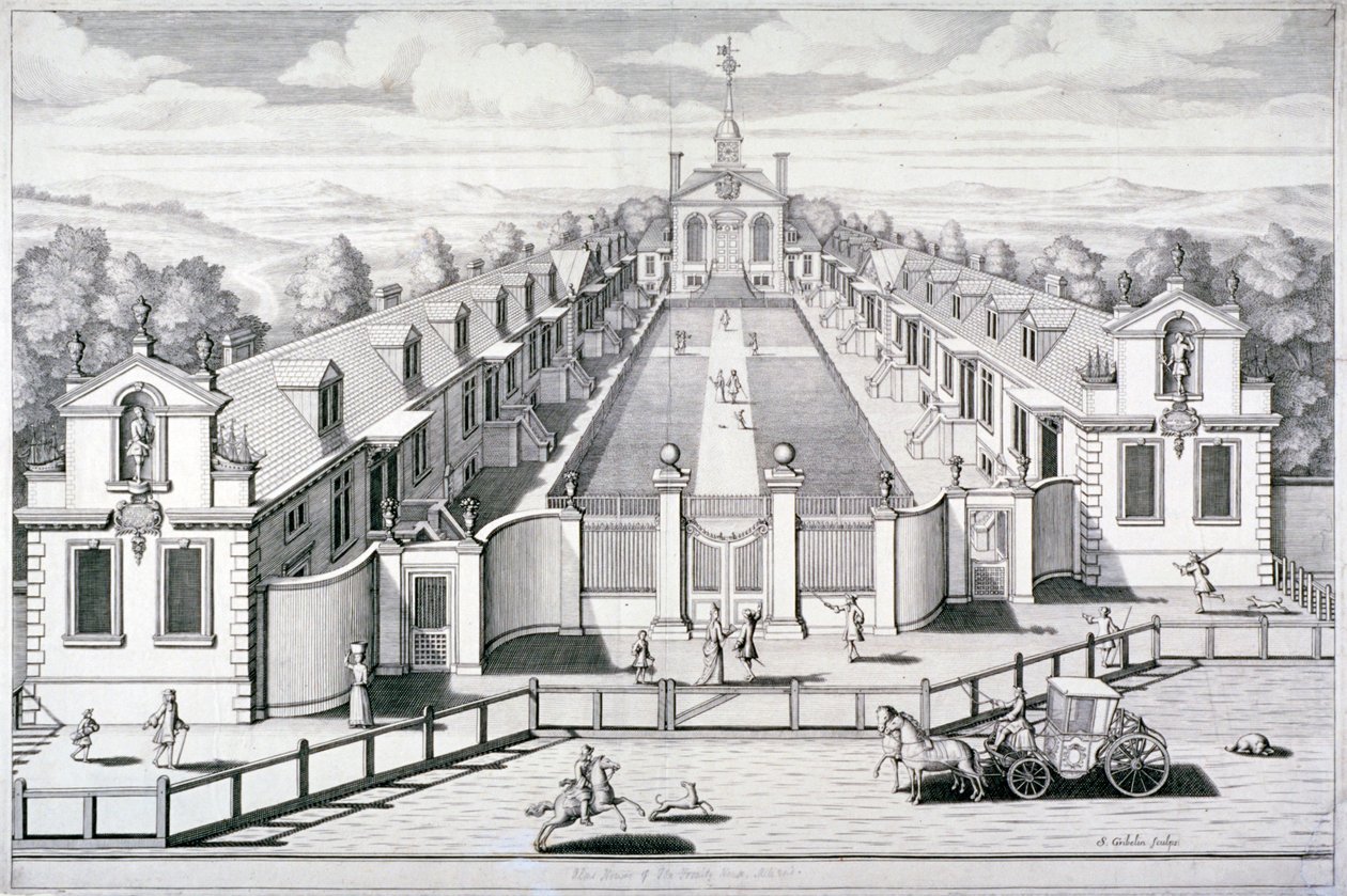 Trinity Almshouses, Mile End Road, Stepney, London, 1696. alkotó: Simon Gribelin