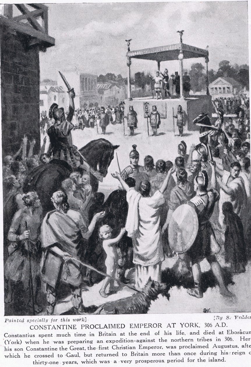 Konstantin császárrá kiáltása Yorkban, Kr. u. 306, illusztráció a "Hutchinson