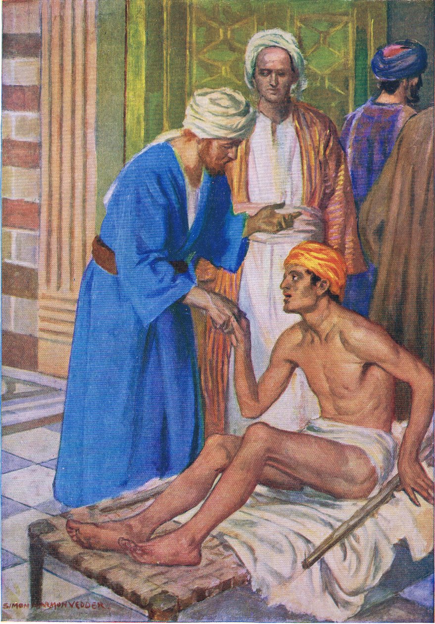 Péter és János a gyönyörű kapuban, a Thomas Nelson által kiadott Biblia Képeskönyvből, 1950 körül alkotó: Simon Harmon Vedder