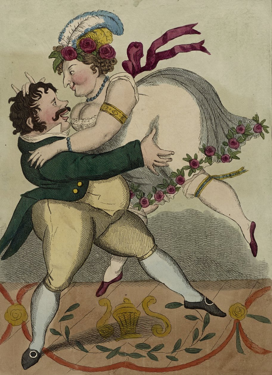 Az új német keringő, 1818. század körül (kézzel színezett rézkarc) alkotó: Simon Hehl