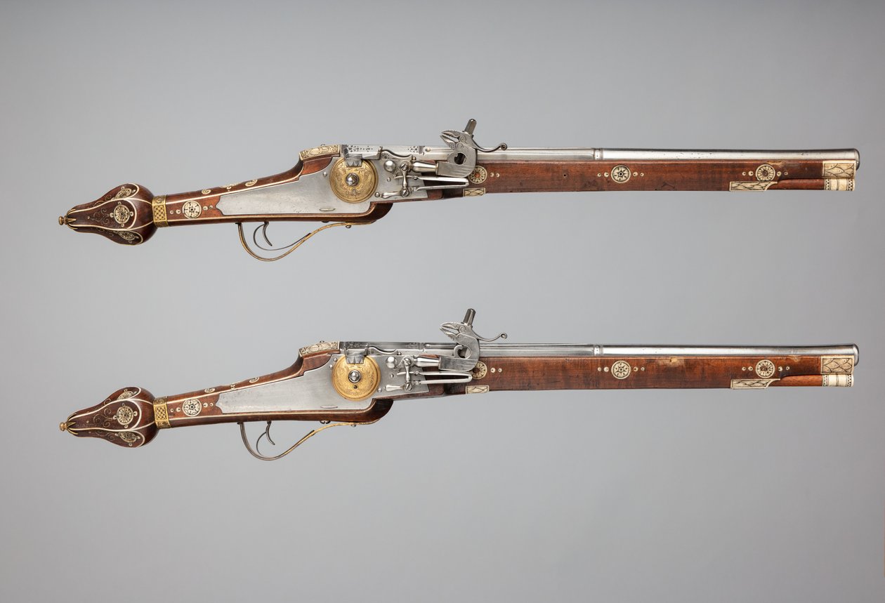 Wheellock pisztolypár a szász választófejedelem testőrsége számára, német, c1610 alkotó: Simon Helbig