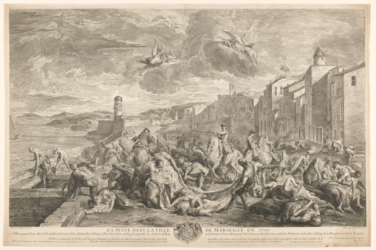 A bubópestis áldozatait leölték a marseille-i La Tourette-ben La Peste dans la ville de Marseille en 1720 (cím a tárgyon) alkotó: Simon Henri Thomassin