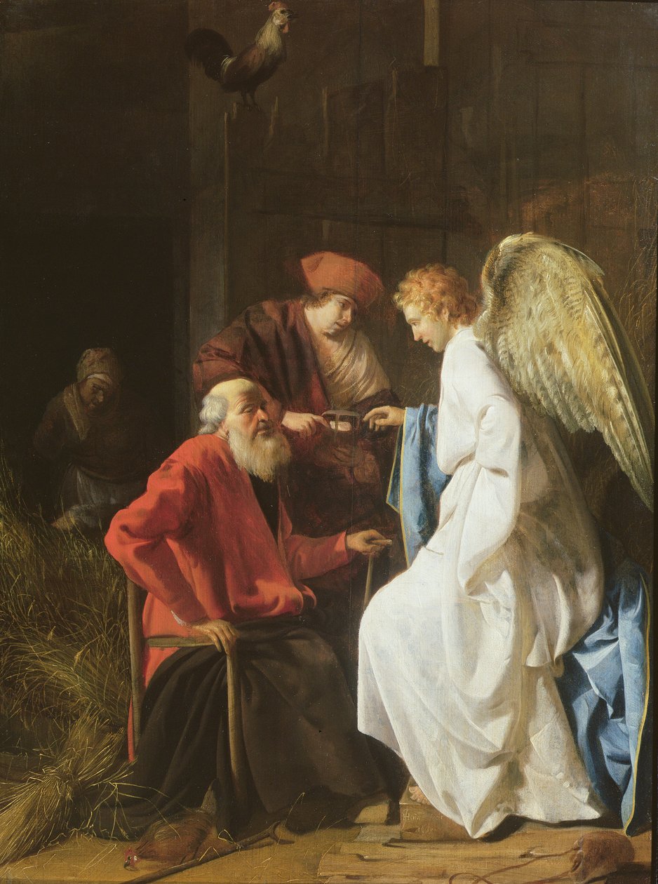 Tóbiás és az angyal meggyógyítja Tóbit vakságát, 1630 alkotó: Simon Henrixz van Amersfoort