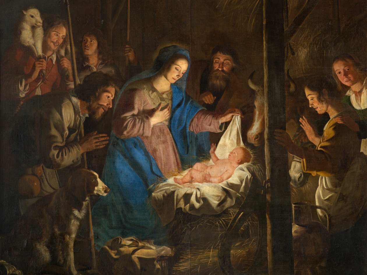 Plébániatemplom (Miasszonyunk Mennybemenetele templom). Belső. festmény. karácsonyi jelenet. Simon DePaepe. Származási apátság Ename (?). alkotó: Simon II de Pape