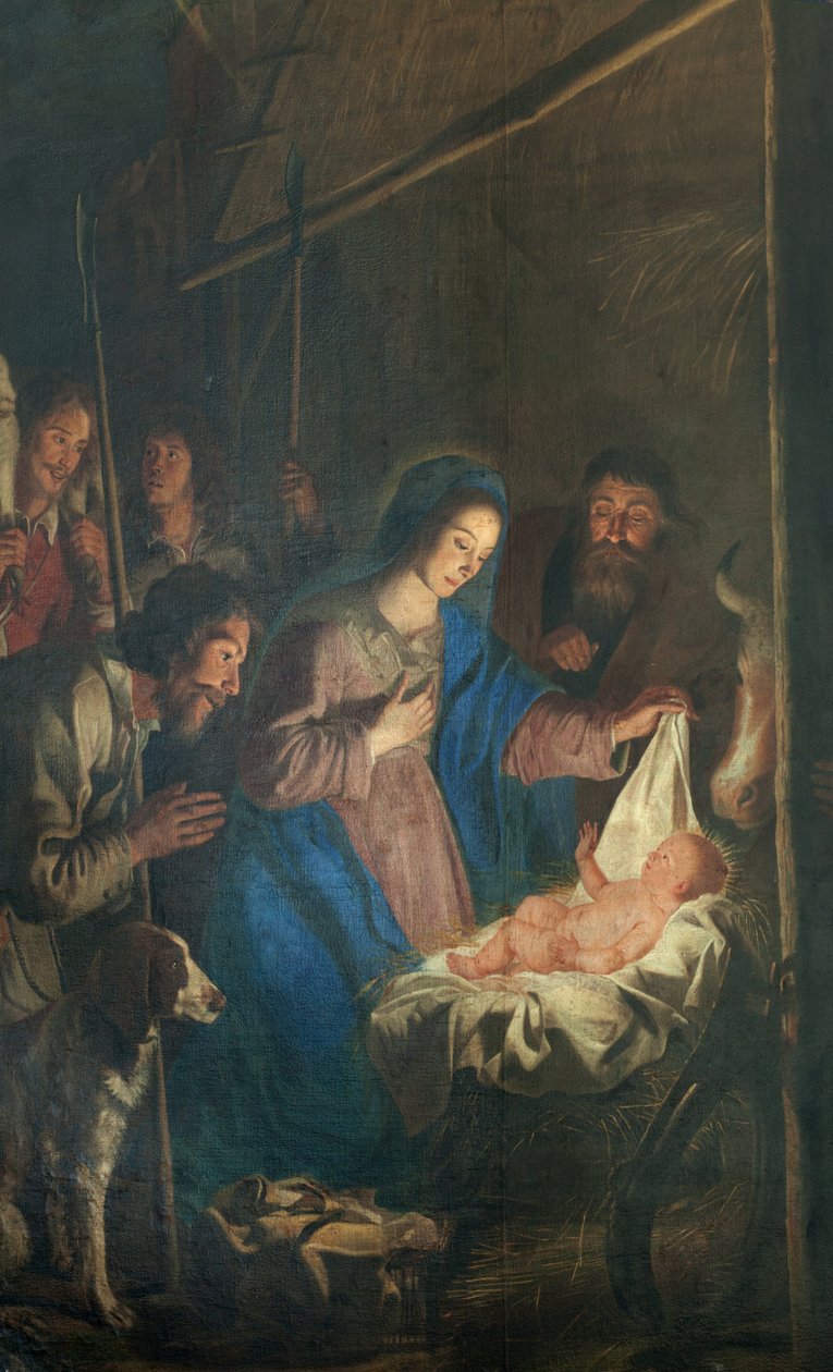 Plébániatemplom (Miasszonyunk Mennybemenetele templom). Belső. festmény. karácsonyi jelenet. Simon DePaepe. Származási apátság Ename (?). alkotó: Simon II de Pape