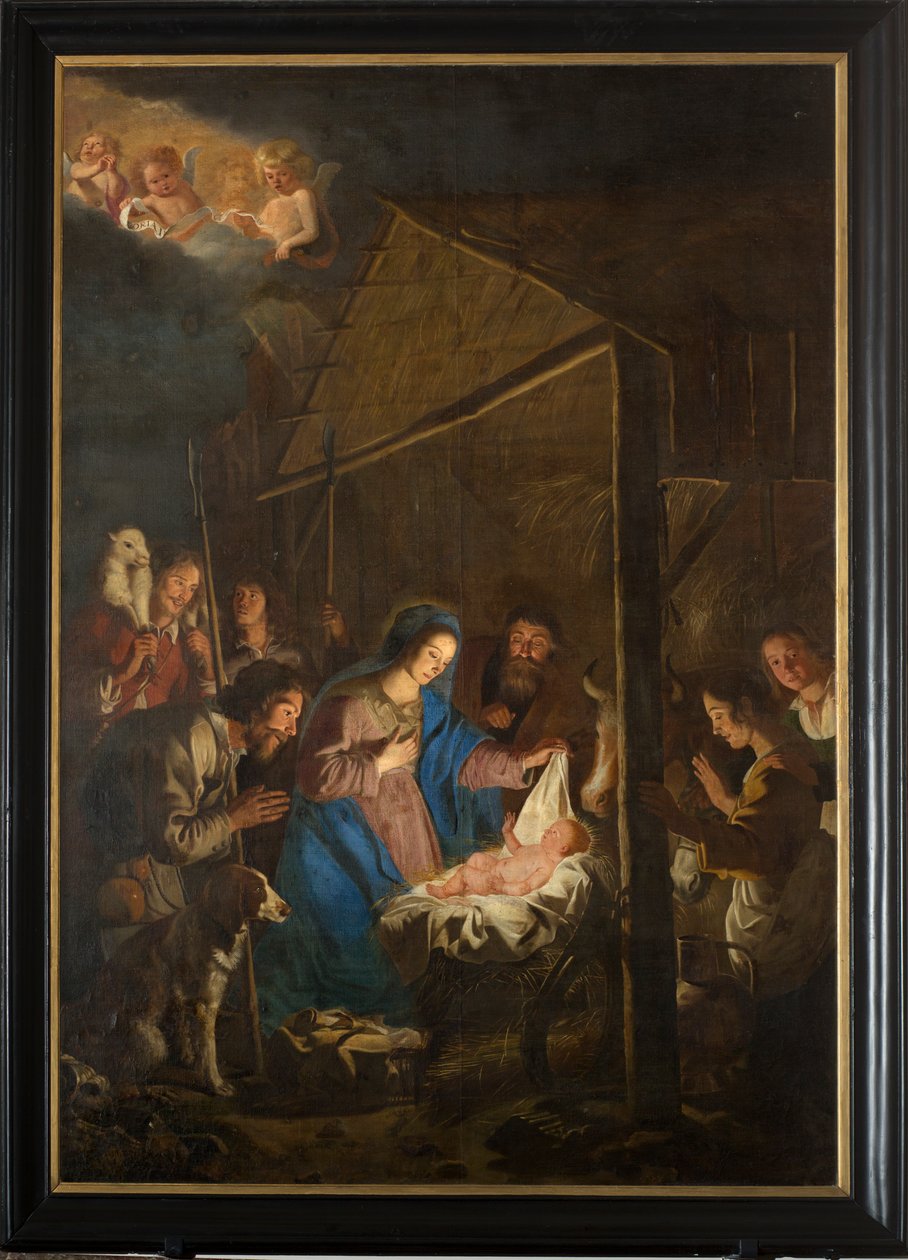 Plébániatemplom (Miasszonyunk Mennybemenetele templom). Belső. festmény. karácsonyi jelenet. Simon DePaepe. Származási apátság Ename (?). alkotó: Simon II de Pape