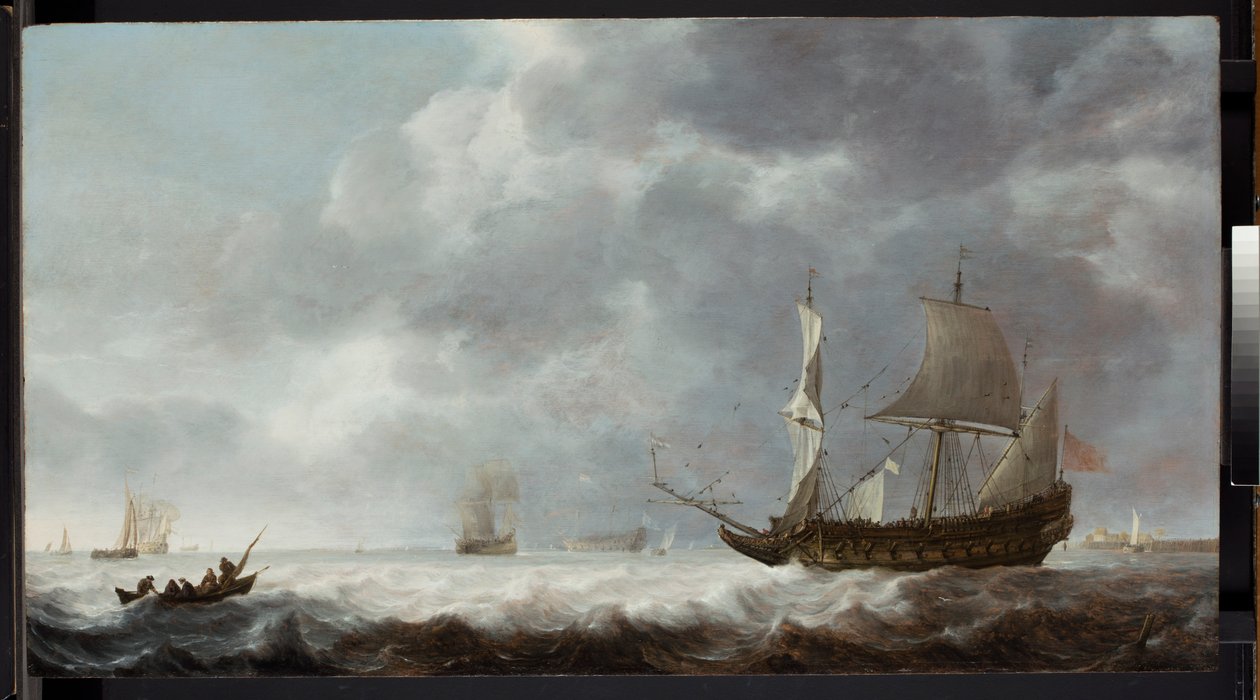 Tengeri darab, szellő egy holland kikötő közelében, 1640 körül alkotó: Simon Jacobsz. Vlieger