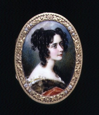 Georgina Carolina, Lady Astley portré miniatűrje, 1827 körül (akvarell, elefántcsont) alkotó: Simon Jacques Rochard
