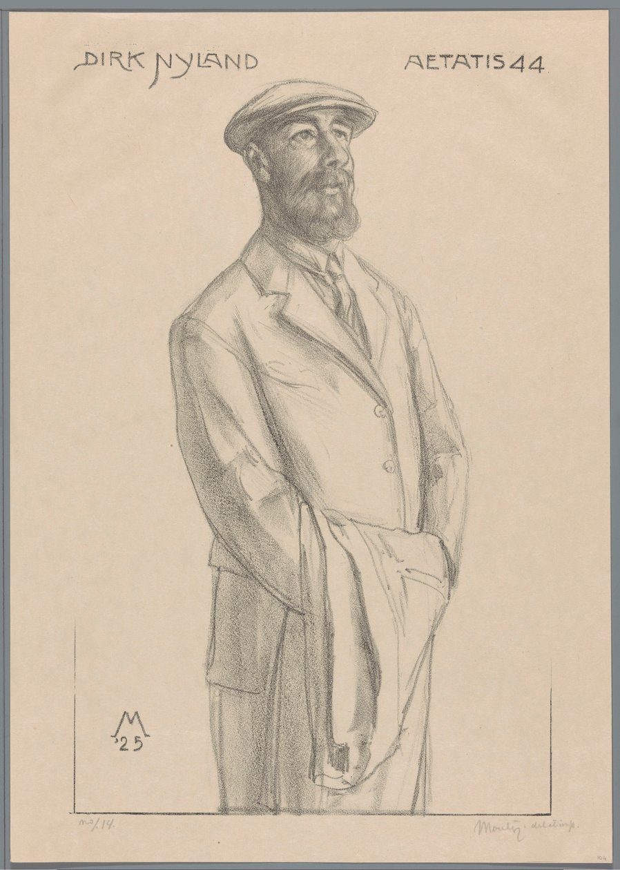 Dirk Hidde Nijland portréja kabáttal a karján alkotó: Simon Moulijn (signed by artist)
