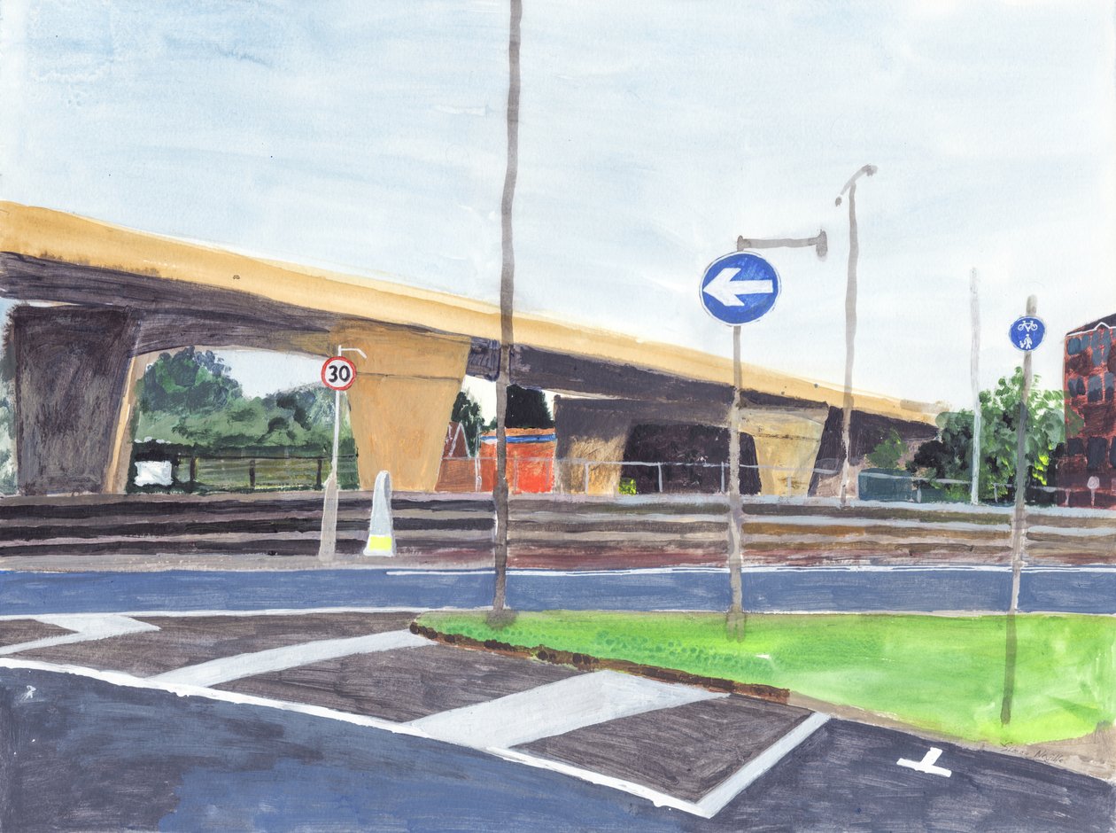 Beton felüljáró, 2019 (akril, akvarell és tinta, papír) alkotó: Simon Neville