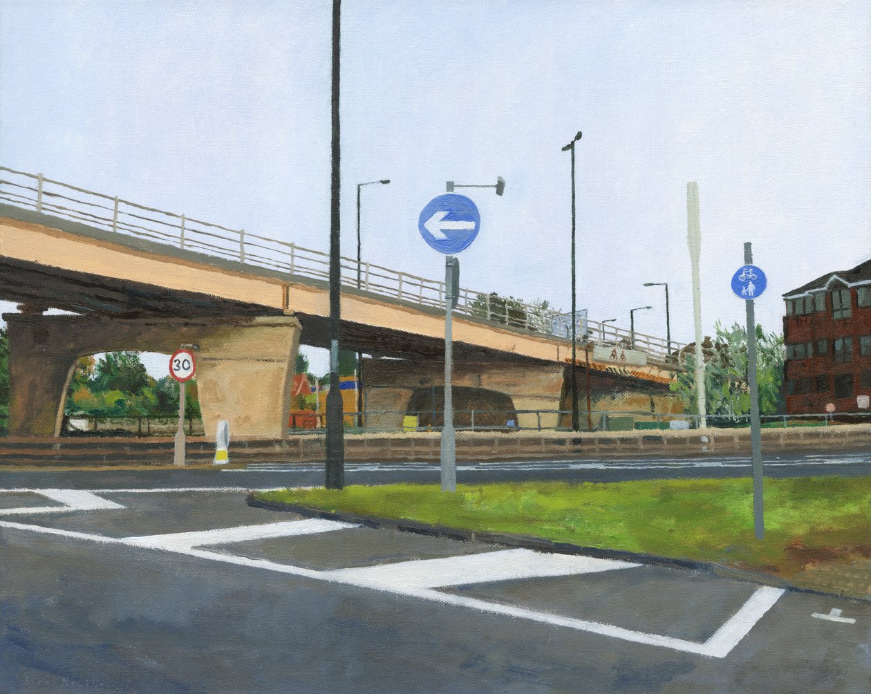Beton felüljáró és kereszteződés, 2024 (olaj, vászon) alkotó: Simon Neville