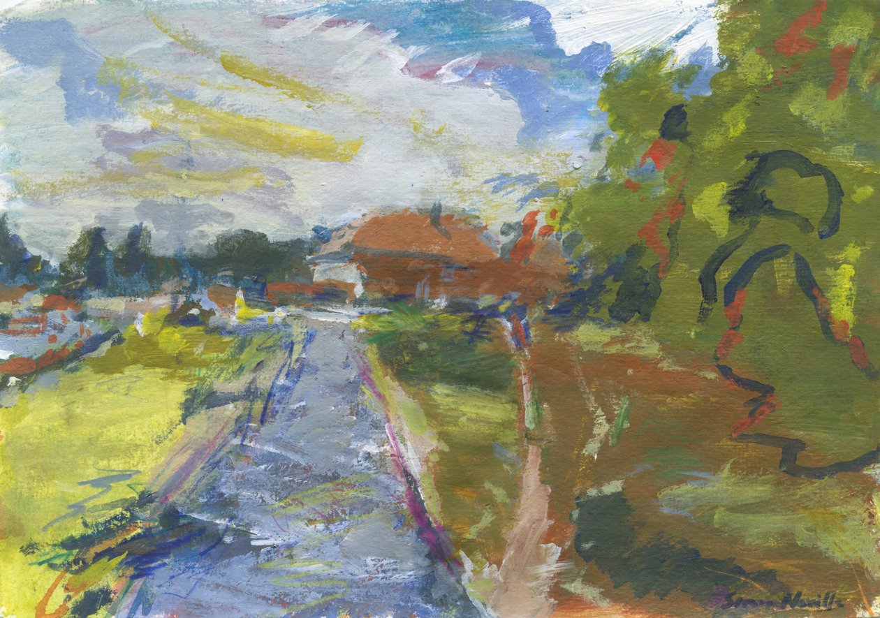 Pavenment  shortcut to houses, 2024 (akril, akvarell, akvarellceruza és olajpasztell, papír) alkotó: Simon Neville