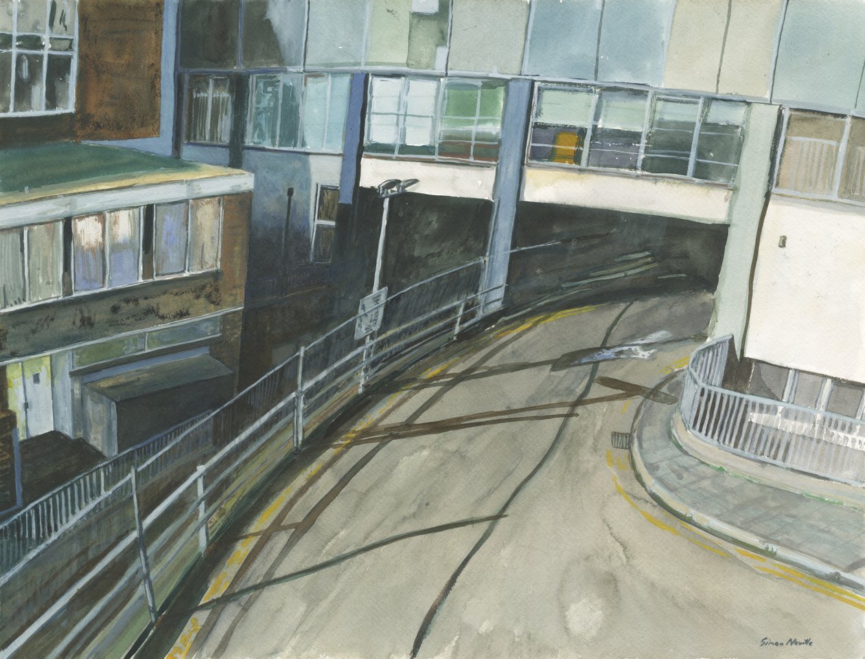 Vasútállomás taxi bejárata, 2019 (akvarell és gouache, papír) alkotó: Simon Neville